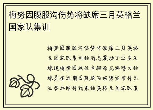 梅努因腹股沟伤势将缺席三月英格兰国家队集训 梅努因腹股沟伤势将缺席三月英格兰国家队集训